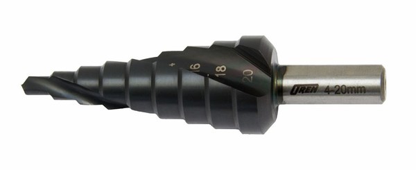 Step drill OREN with spiral flute HSS-Co.TiAIN - 4-20 mm (2 mm step ...